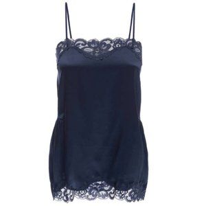 Falcon & Bloom (Gold Hawk) Navy Silk & Lace Camisole Tank; Adjustable Straps SM